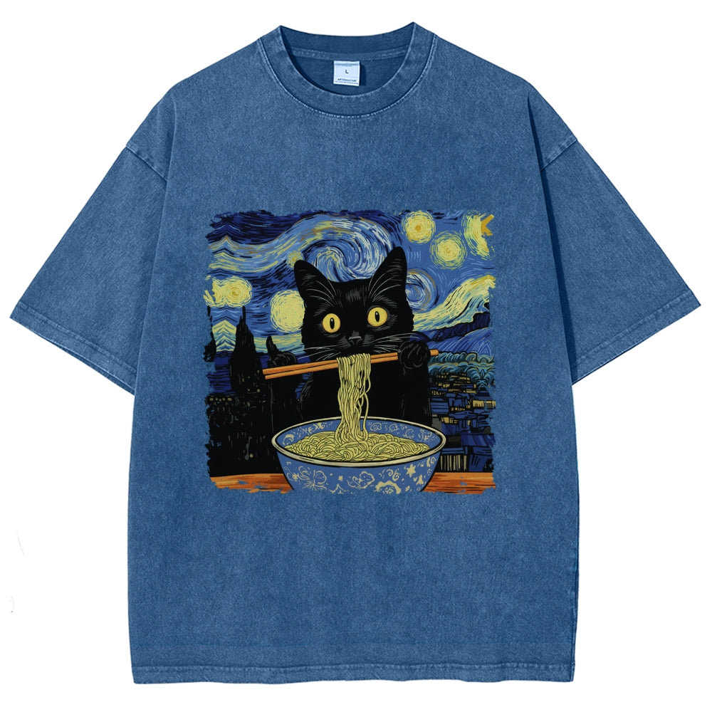 Cat Ramen Lover Washed T-Shirt