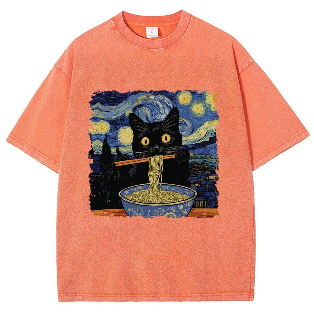 Cat Ramen Lover Washed T-Shirt