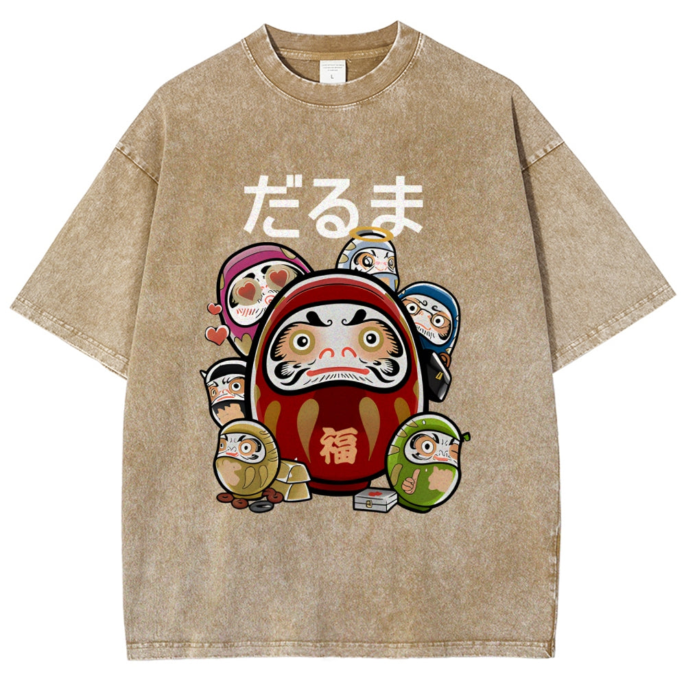 Colorful Daruma Dolls Washed T-Shirt