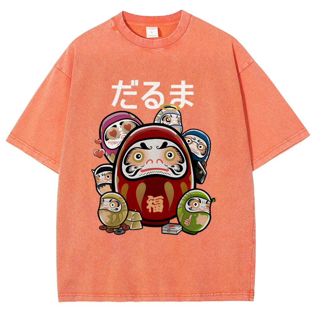 Colorful Daruma Dolls Washed T-Shirt