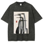 Fishneo Japanese Crane Poster Washed T-Shirt