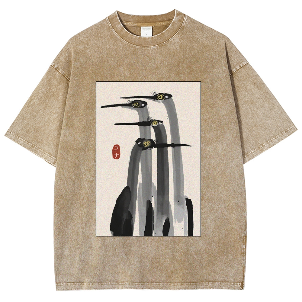 Fishneo Japanese Crane Poster Washed T-Shirt