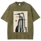 Fishneo Japanese Crane Poster Washed T-Shirt