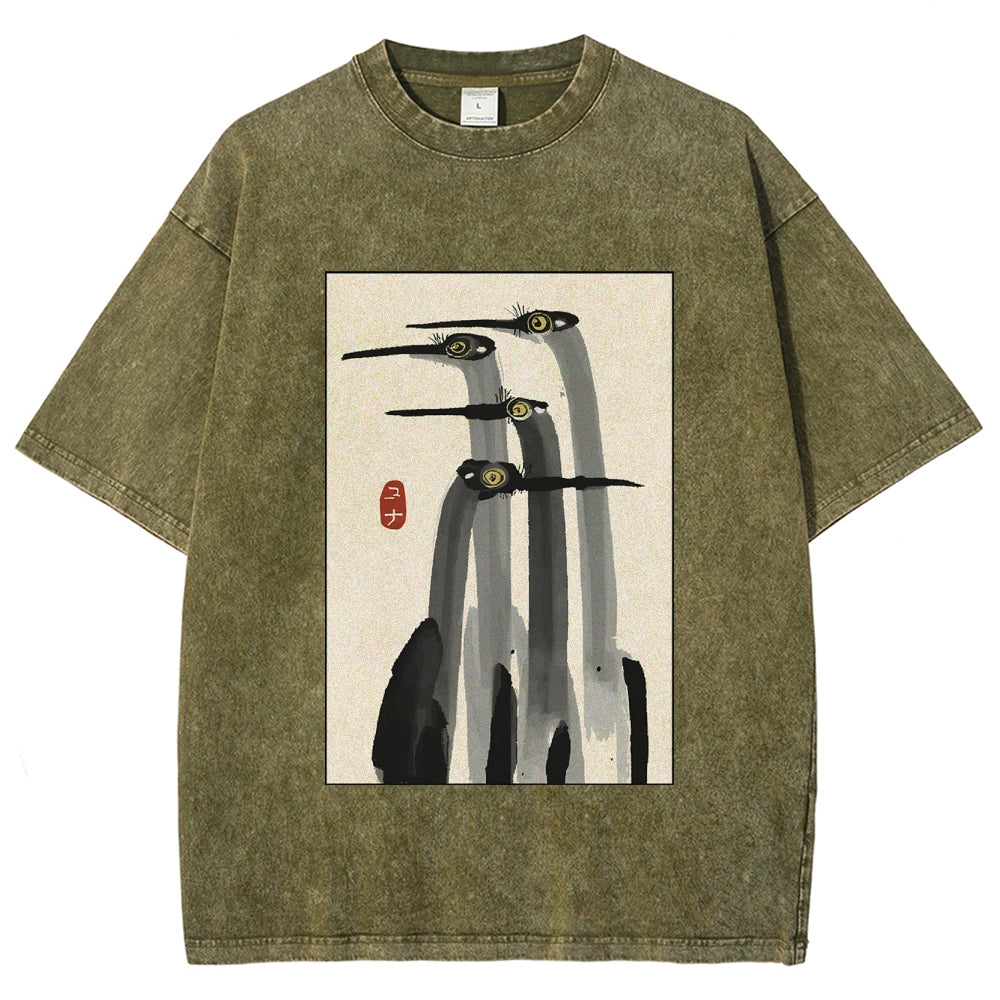 Fishneo Japanese Crane Poster Washed T-Shirt