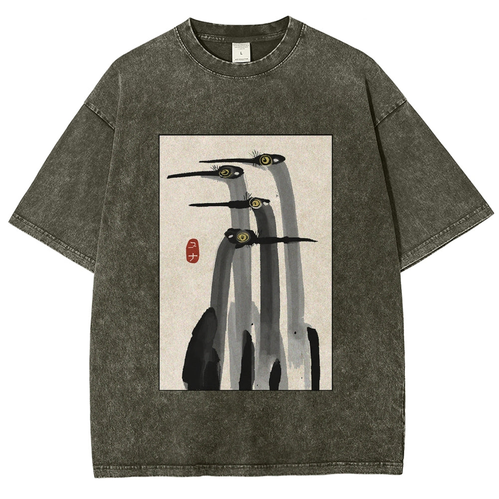 Fishneo Japanese Crane Poster Washed T-Shirt