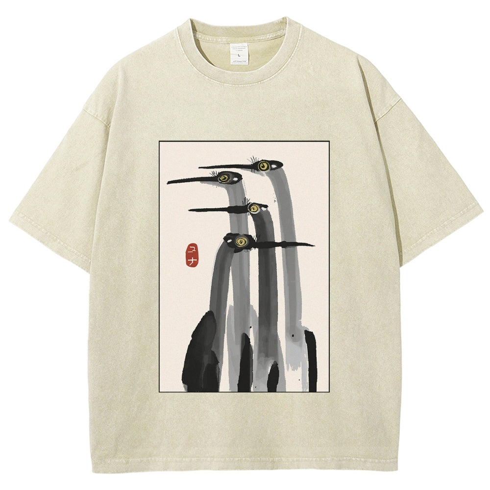 Fishneo Japanese Crane Poster Washed T-Shirt