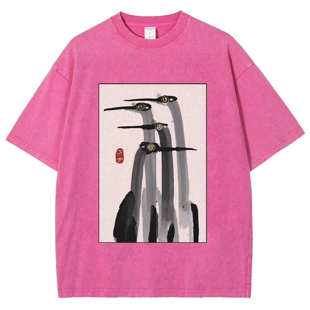 Fishneo Japanese Crane Poster Washed T-Shirt