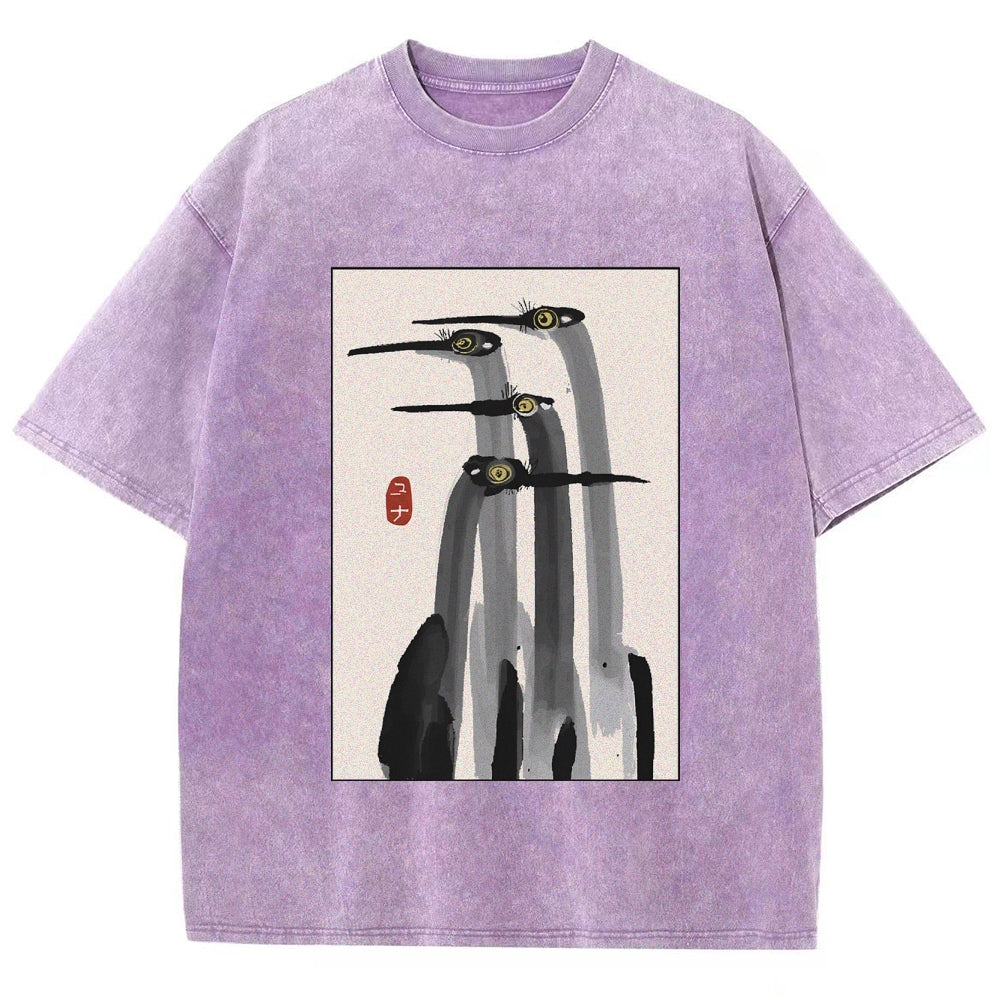 Fishneo Japanese Crane Poster Washed T-Shirt