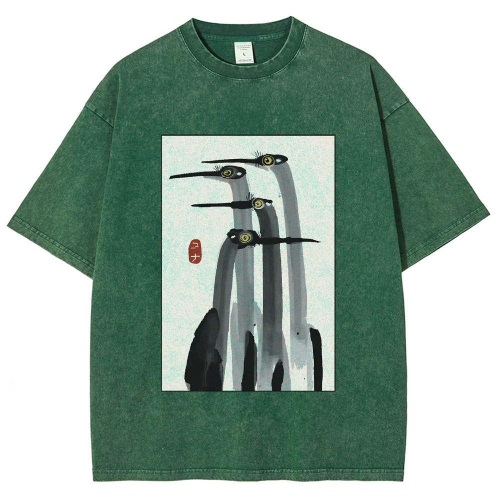 Fishneo Japanese Crane Poster Washed T-Shirt