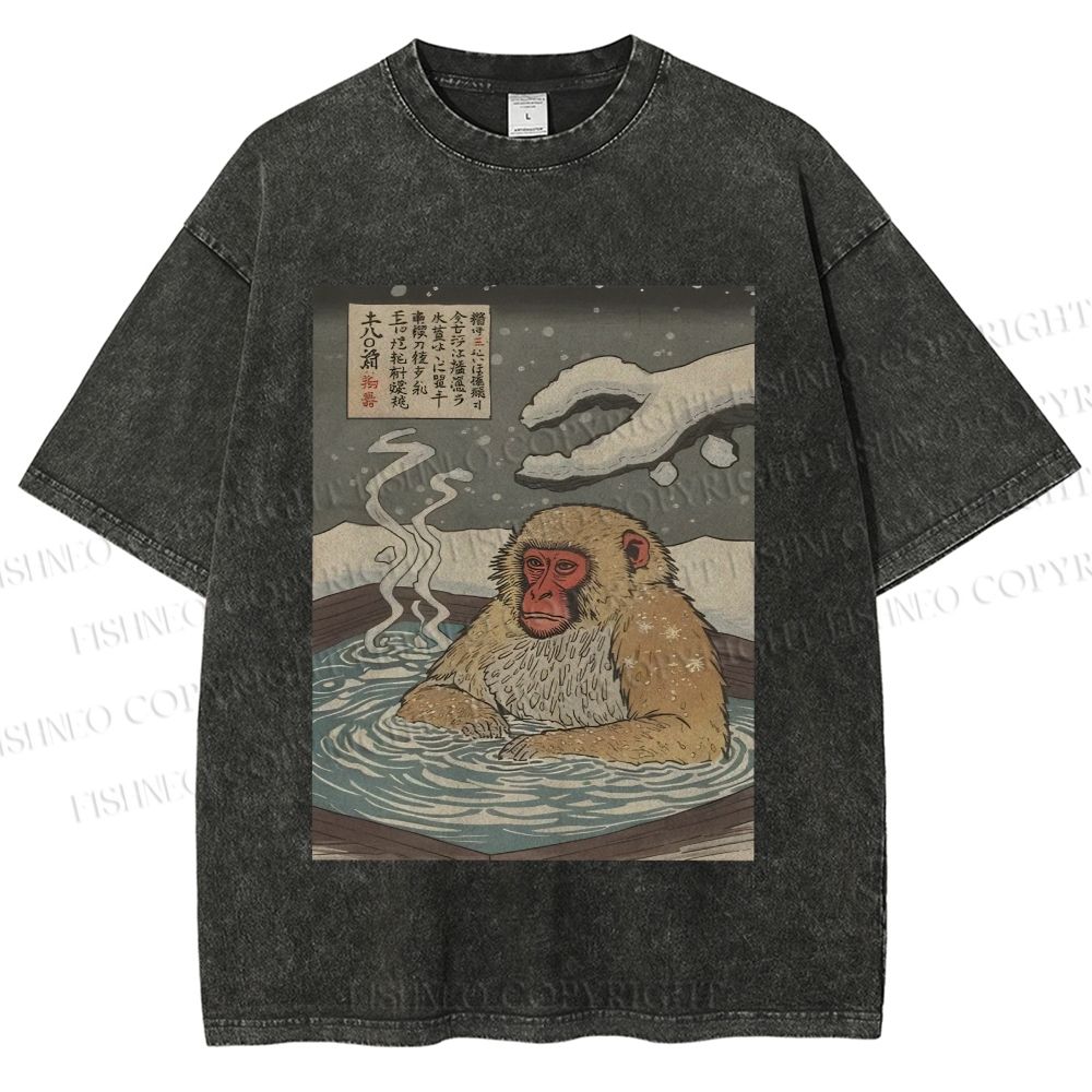 Unisex Snow Monkey Onsen Printed Washed Tee