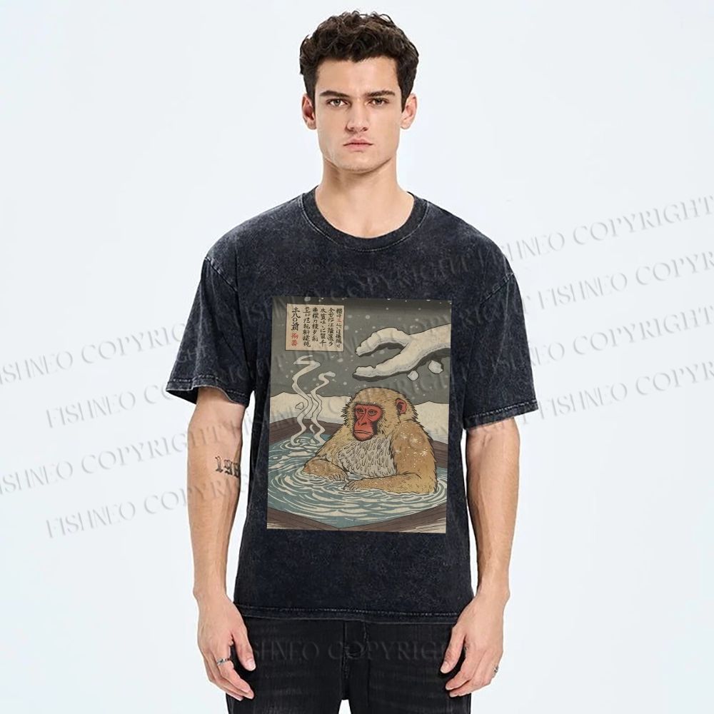 Unisex Snow Monkey Onsen Printed Washed Tee