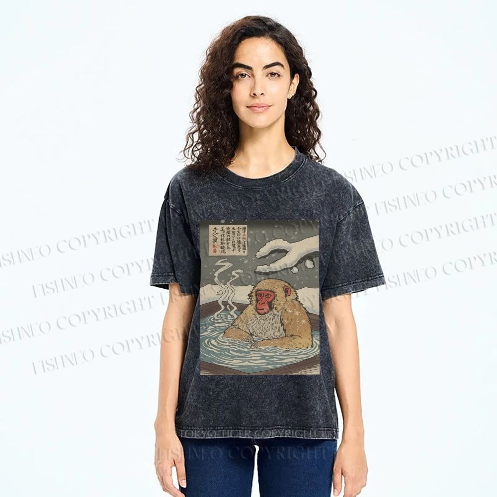 Unisex Snow Monkey Onsen Printed Washed Tee
