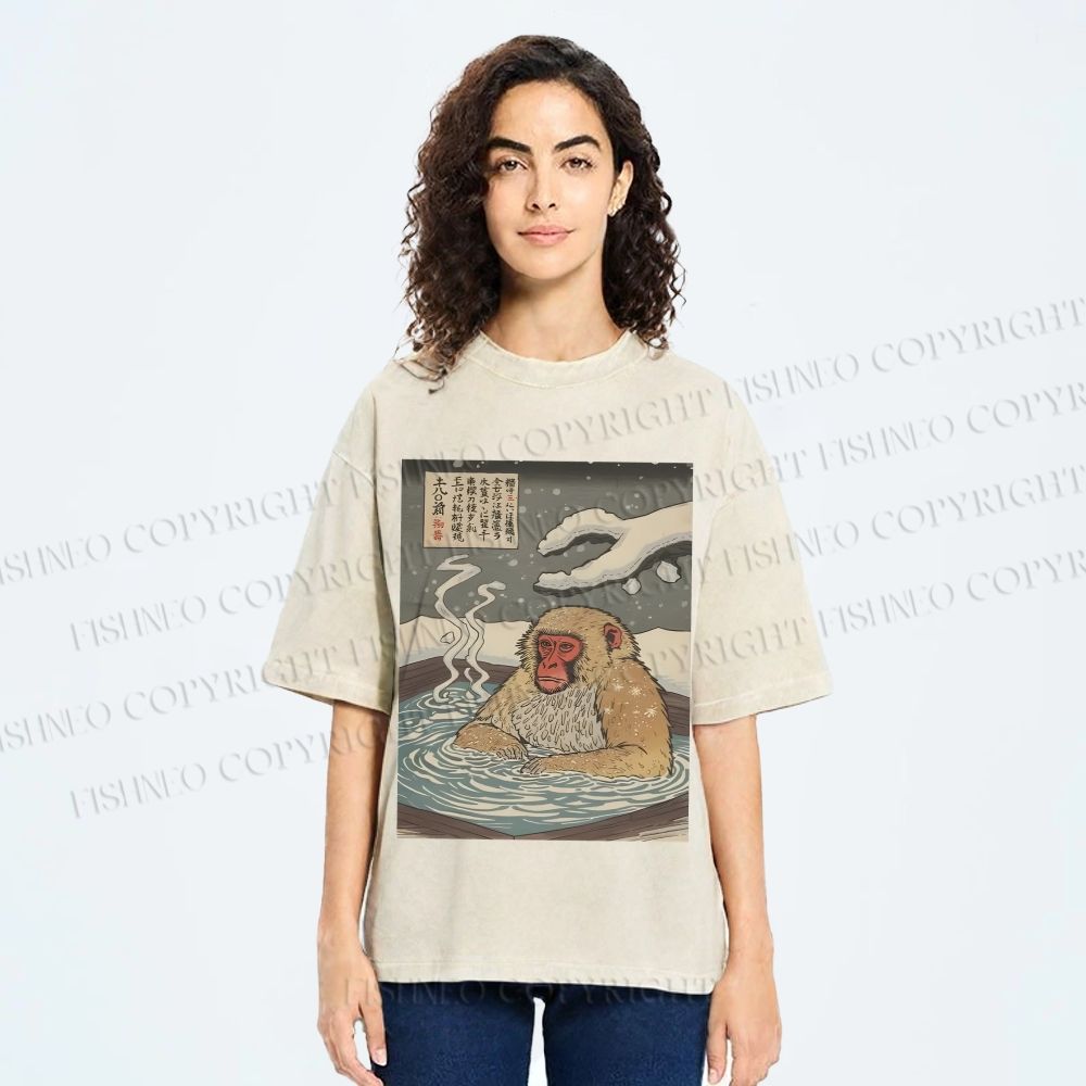 Unisex Snow Monkey Onsen Printed Washed Tee