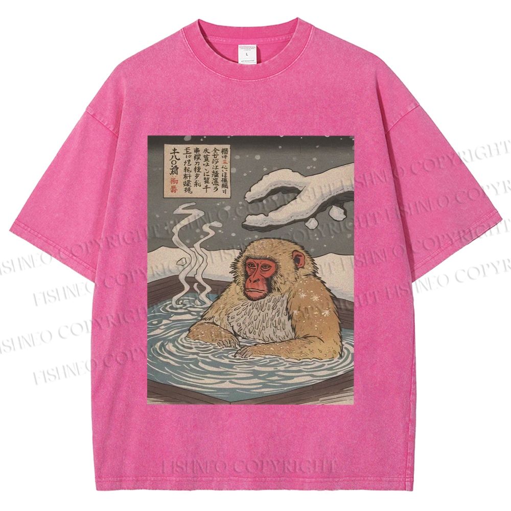Unisex Snow Monkey Onsen Printed Washed Tee