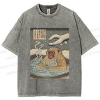 Unisex Snow Monkey Onsen Printed Washed Tee