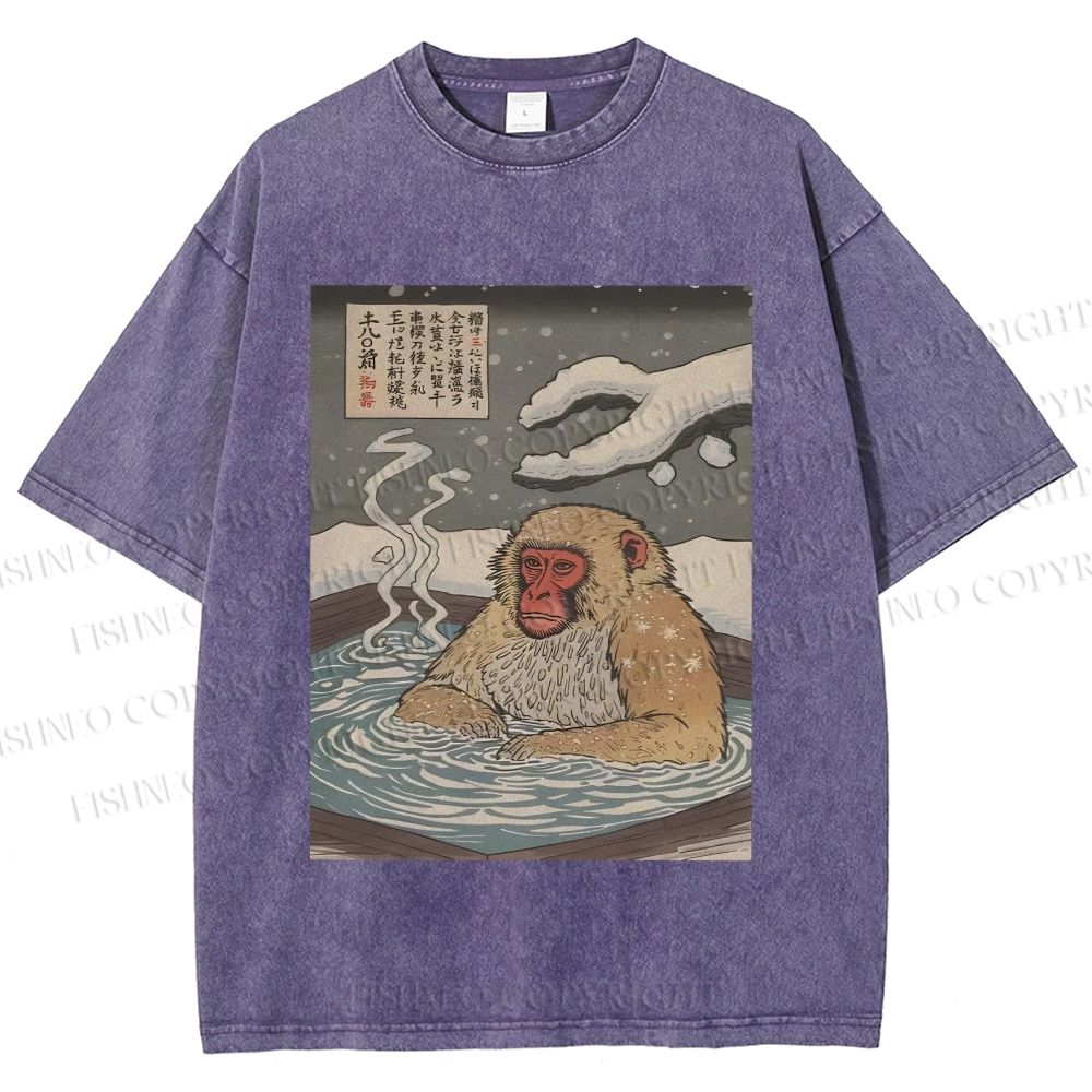 Unisex Snow Monkey Onsen Printed Washed Tee