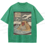 Unisex Snow Monkey Onsen Printed Washed Tee