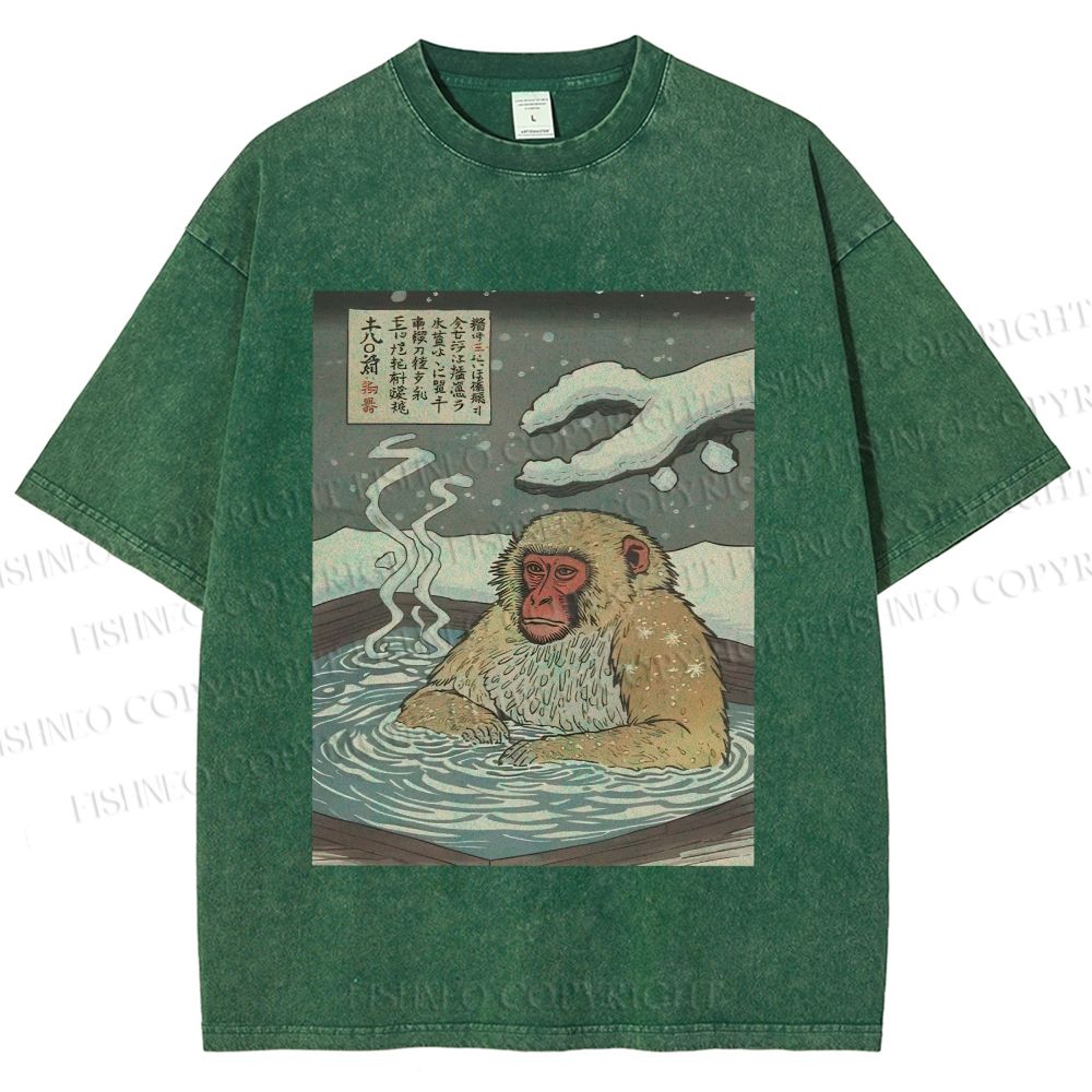 Unisex Snow Monkey Onsen Printed Washed Tee