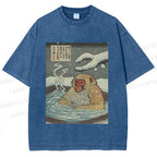 Unisex Snow Monkey Onsen Printed Washed Tee