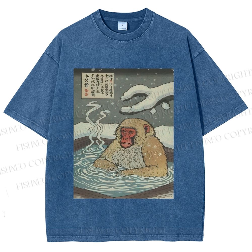 Unisex Snow Monkey Onsen Printed Washed Tee