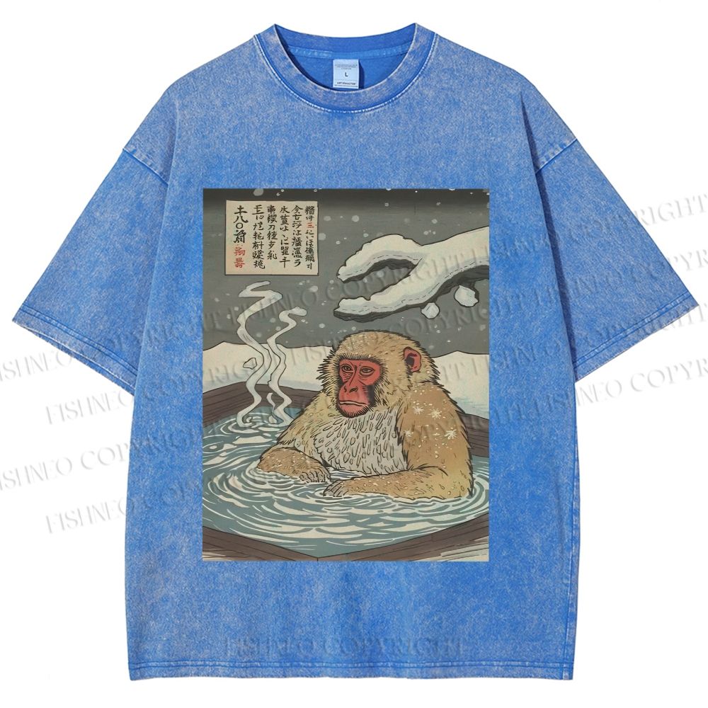 Unisex Snow Monkey Onsen Printed Washed Tee