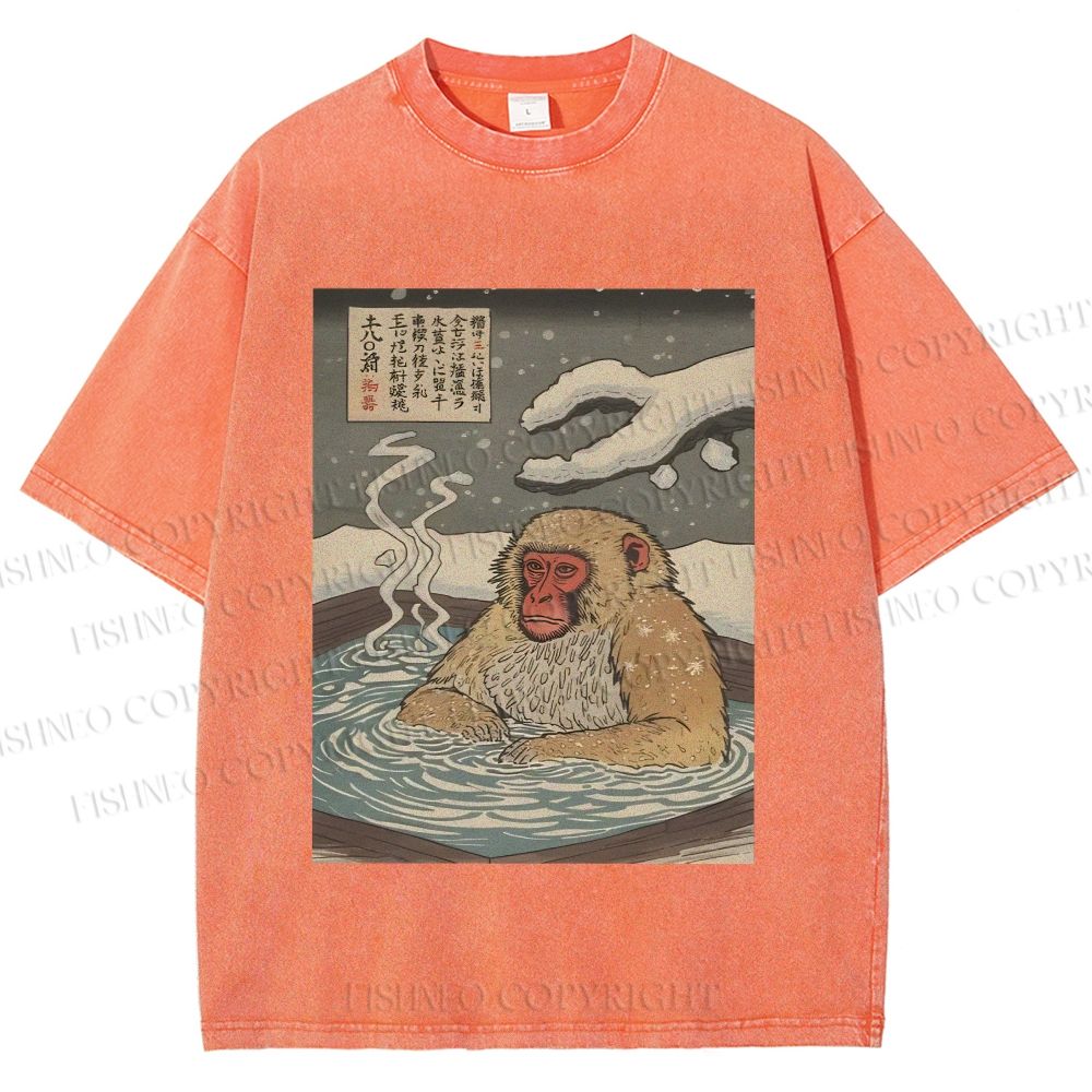Unisex Snow Monkey Onsen Printed Washed Tee