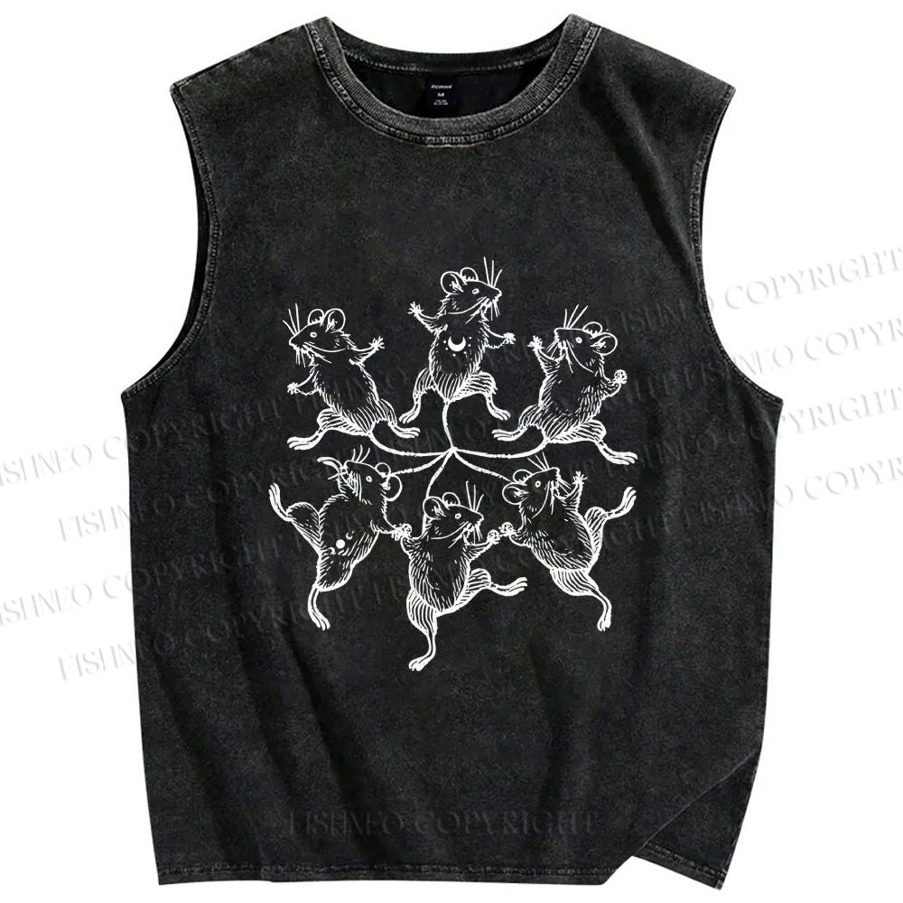 Unisex Circle of Mice Printed Washed Tank Top