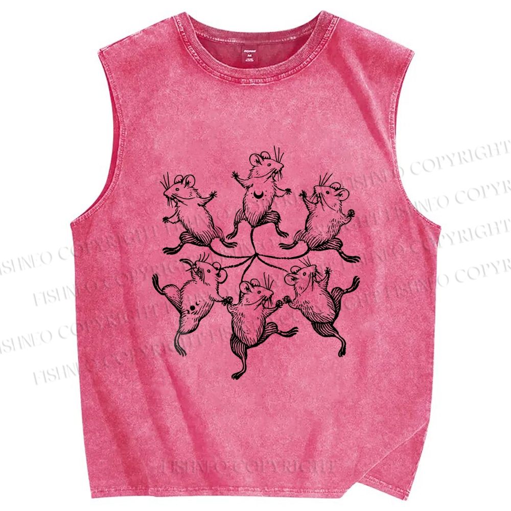 Unisex Circle of Mice Printed Washed Tank Top