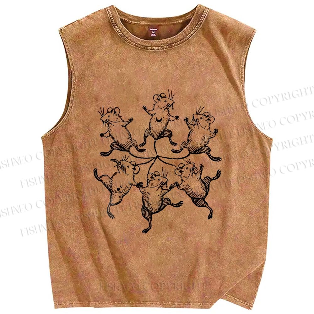 Unisex Circle of Mice Printed Washed Tank Top