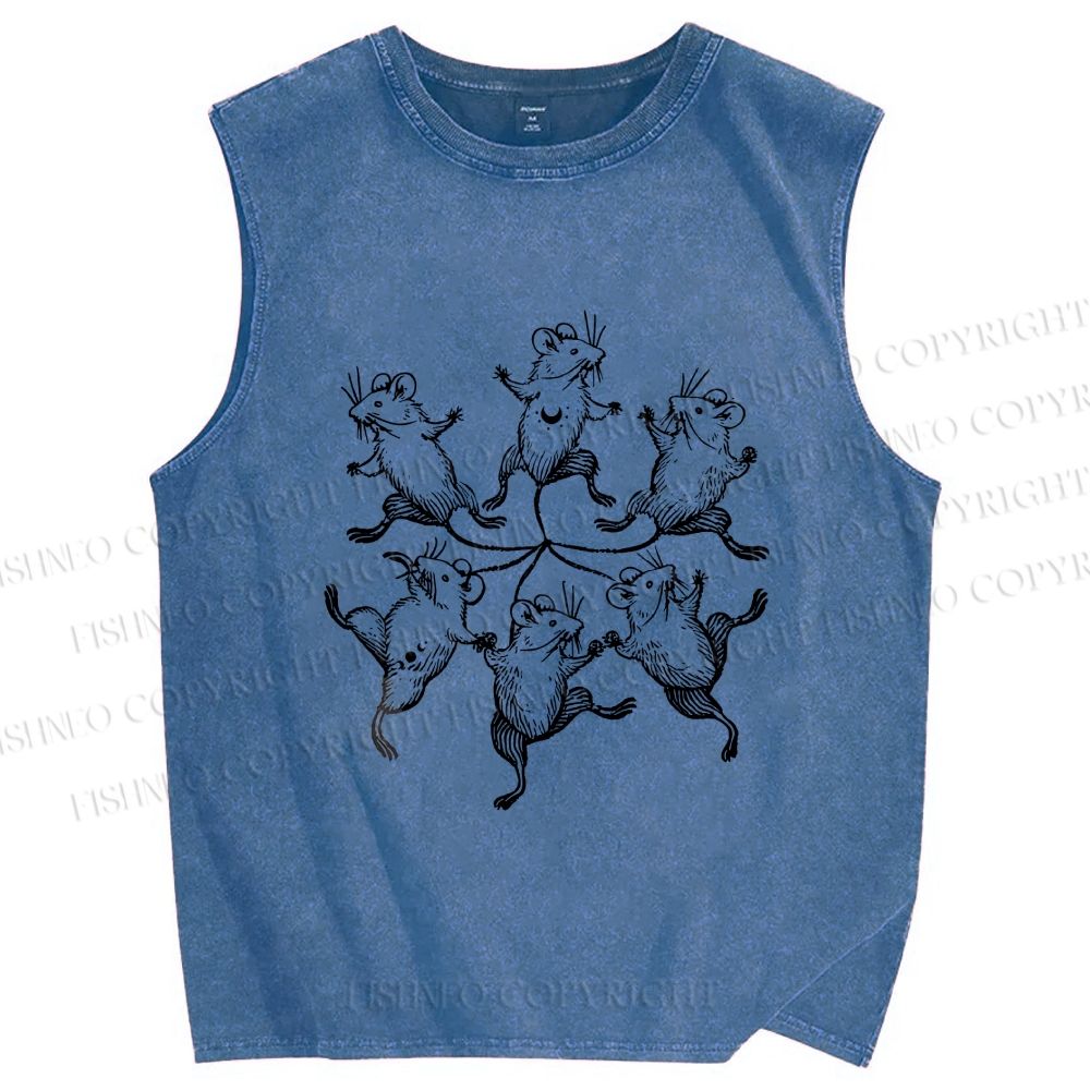 Unisex Circle of Mice Printed Washed Tank Top