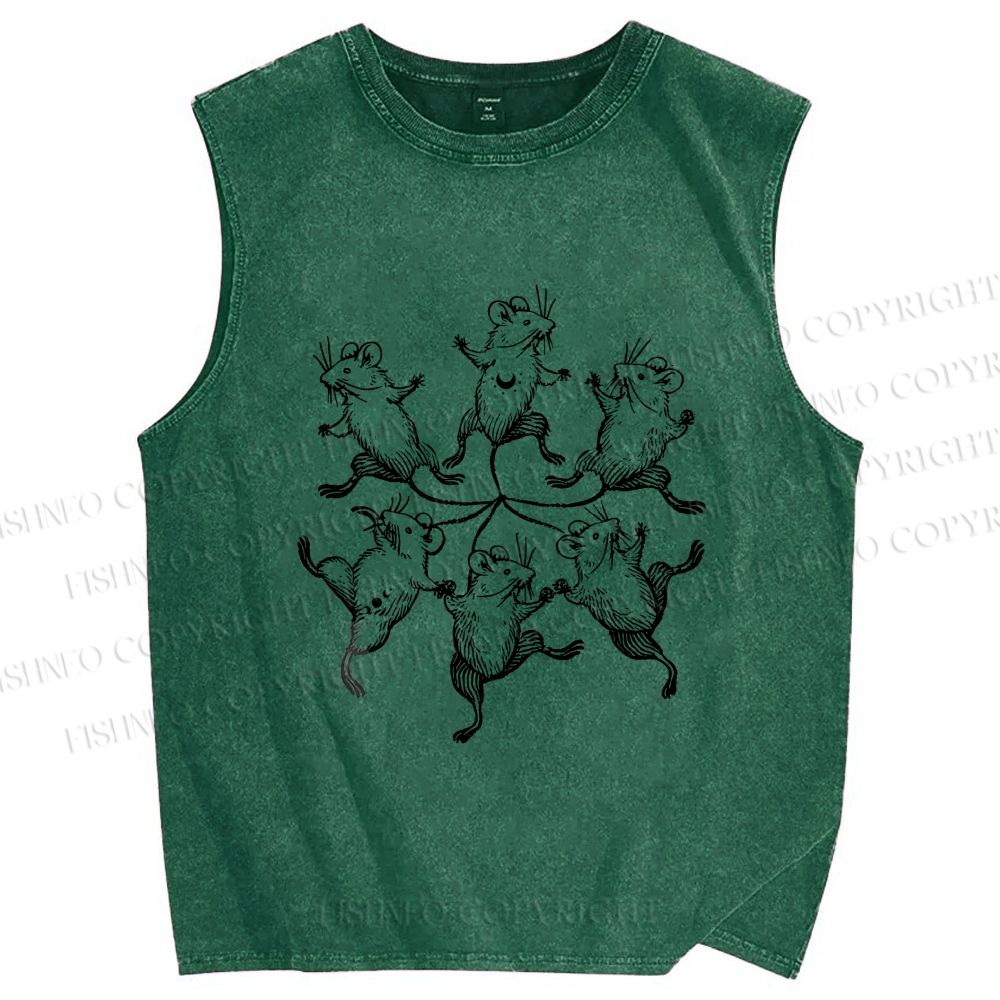 Unisex Circle of Mice Printed Washed Tank Top