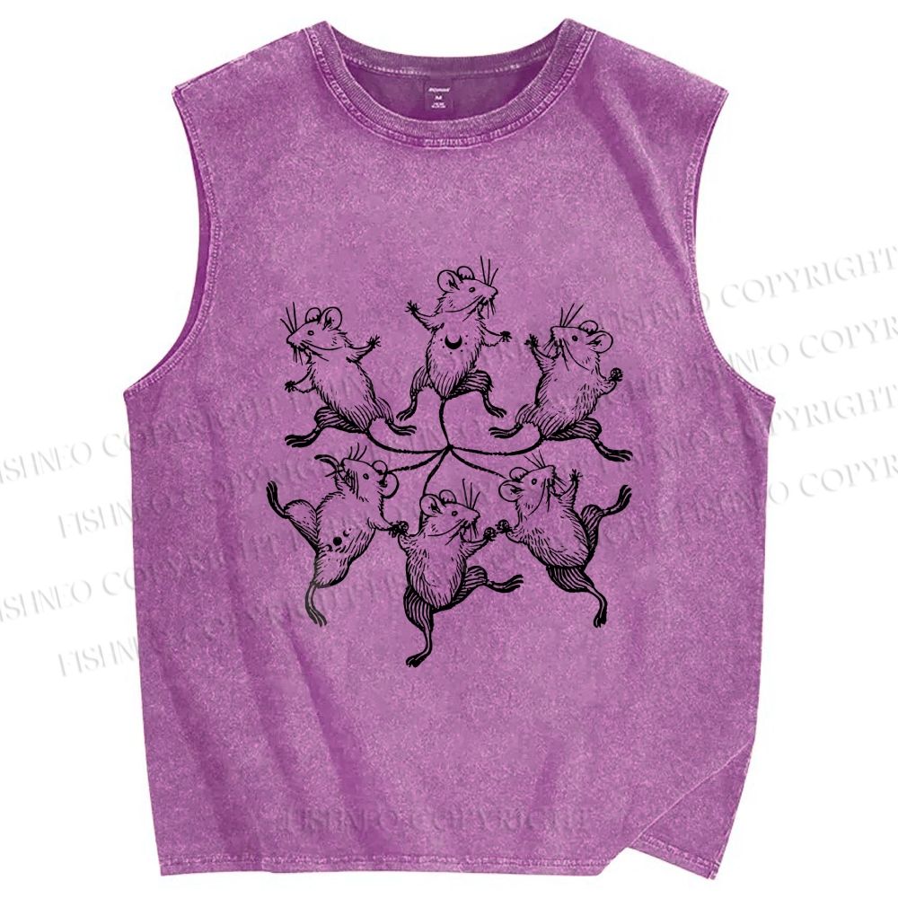 Unisex Circle of Mice Printed Washed Tank Top