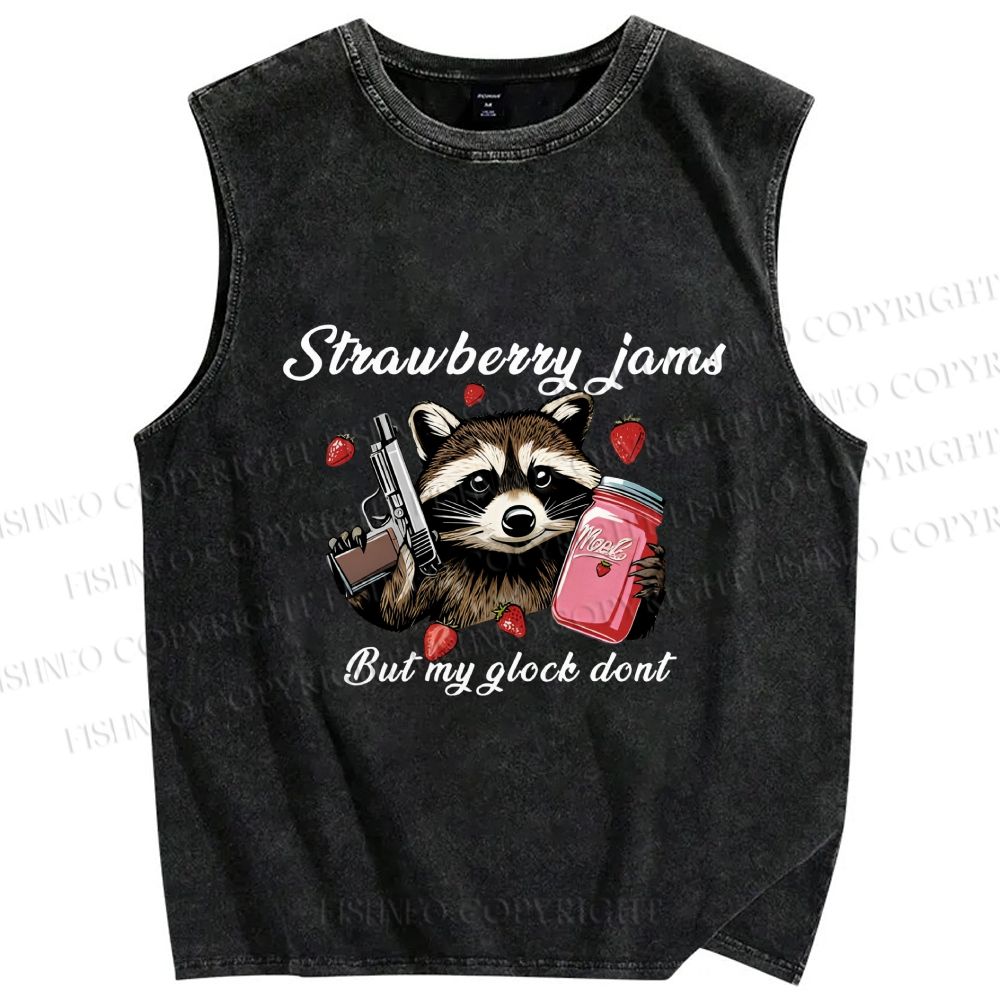 Unisex Strawberry Jams & Glock Printed Washed Tank Top