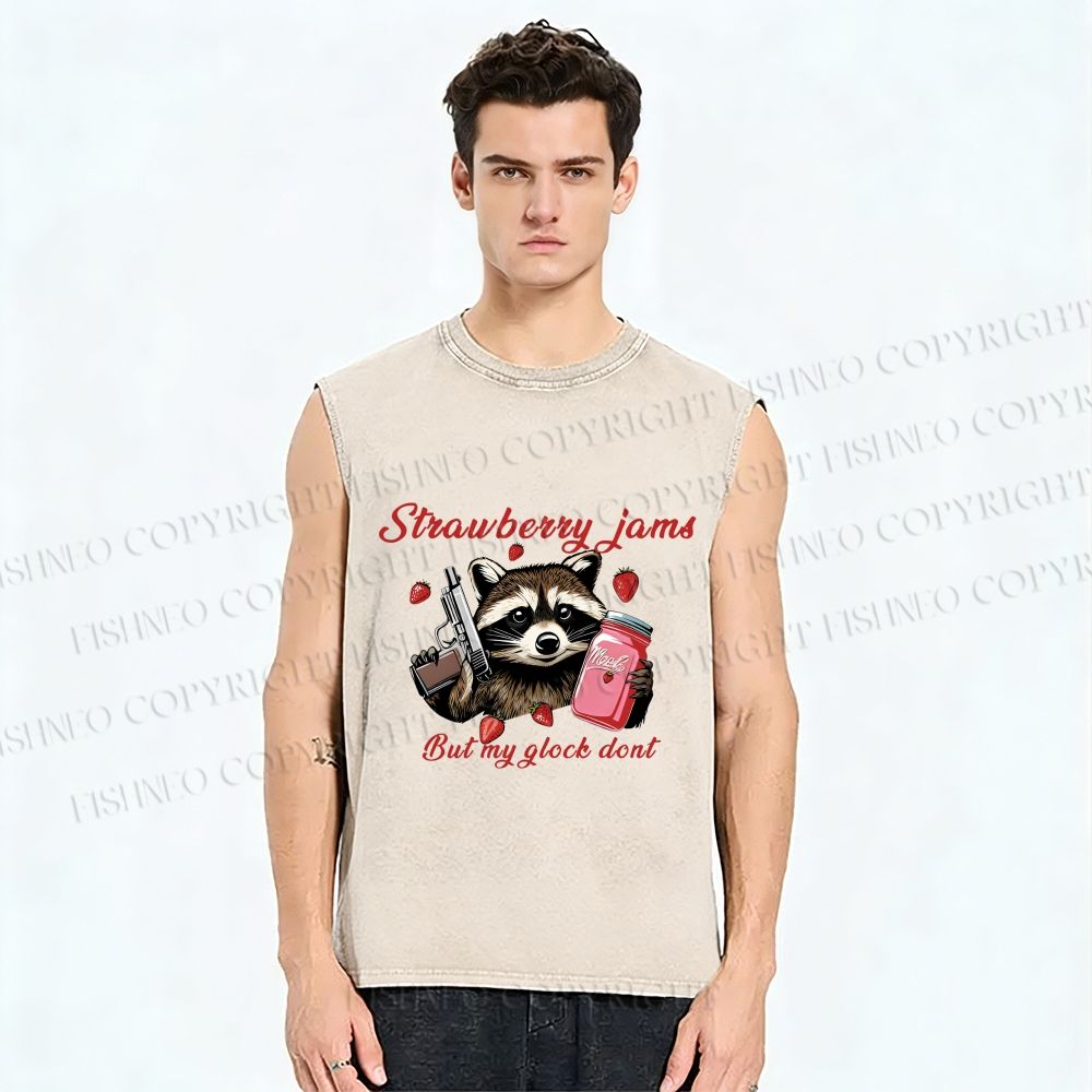 Unisex Strawberry Jams & Glock Printed Washed Tank Top