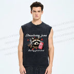 Unisex Strawberry Jams & Glock Printed Washed Tank Top