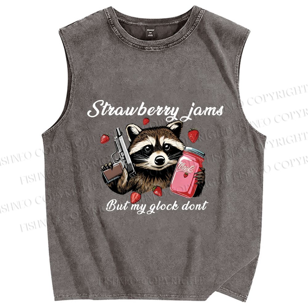 Unisex Strawberry Jams & Glock Printed Washed Tank Top
