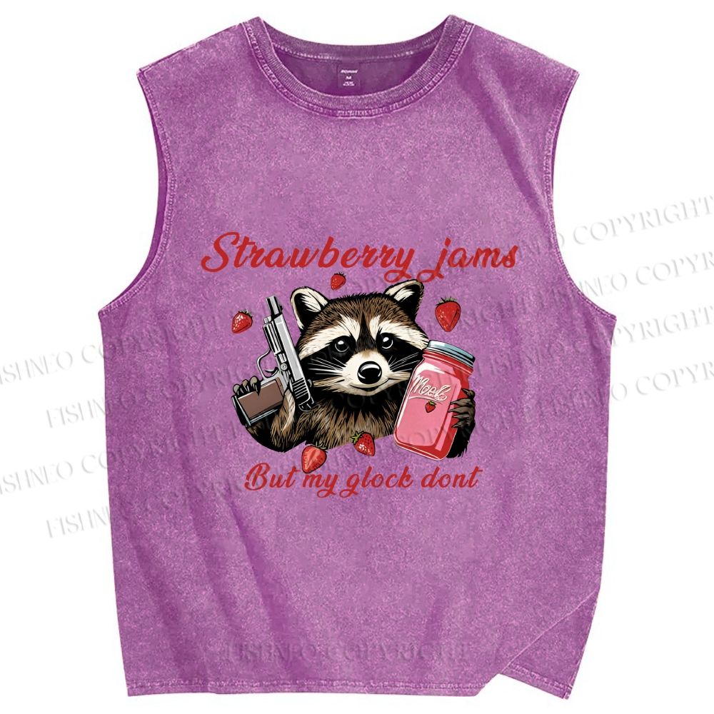 Unisex Strawberry Jams & Glock Printed Washed Tank Top