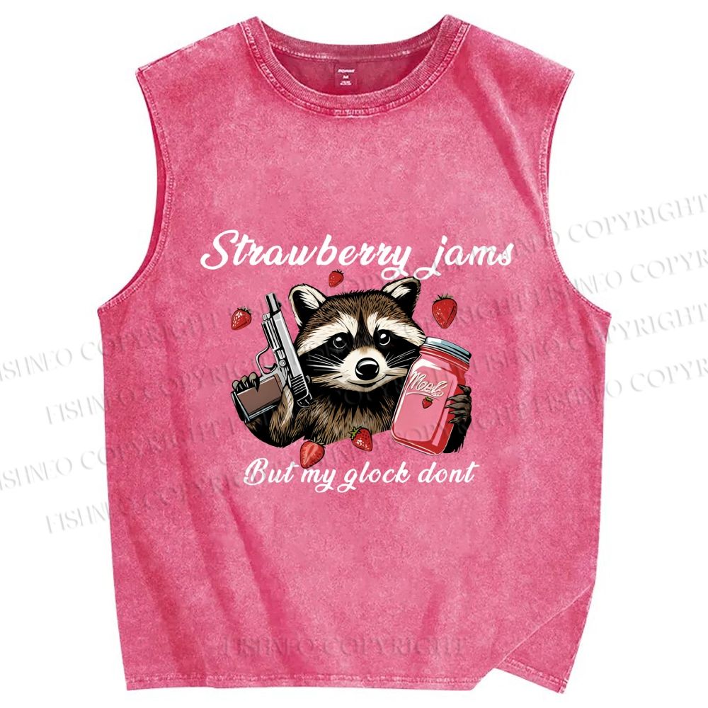Unisex Strawberry Jams & Glock Printed Washed Tank Top