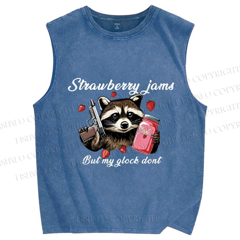 Unisex Strawberry Jams & Glock Printed Washed Tank Top