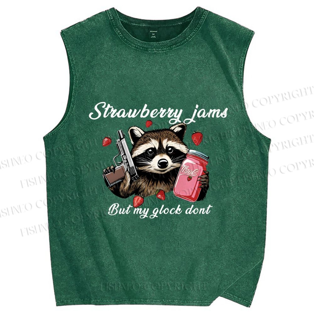 Unisex Strawberry Jams & Glock Printed Washed Tank Top