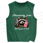 Unisex Strawberry Jams & Glock Printed Washed Tank Top