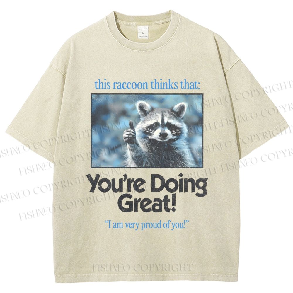 Unisex Raccoon Printed Washed Tee
