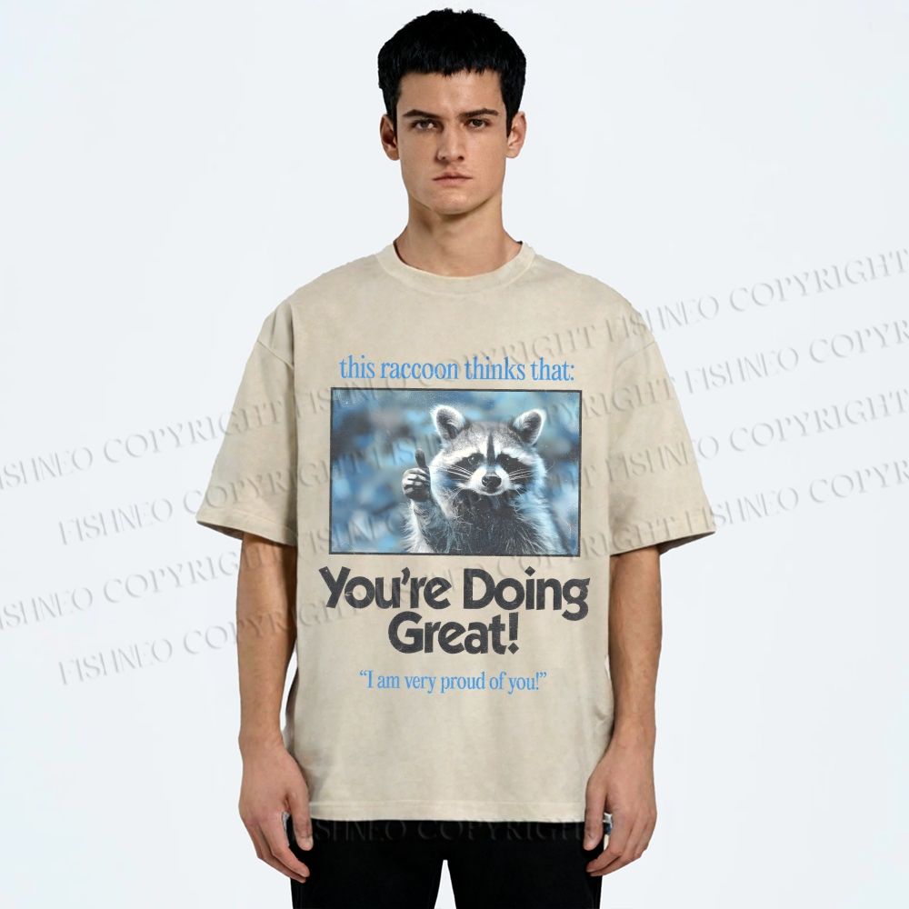 Unisex Raccoon Printed Washed Tee