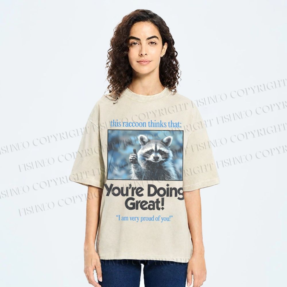 Unisex Raccoon Printed Washed Tee