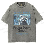Unisex Raccoon Printed Washed Tee