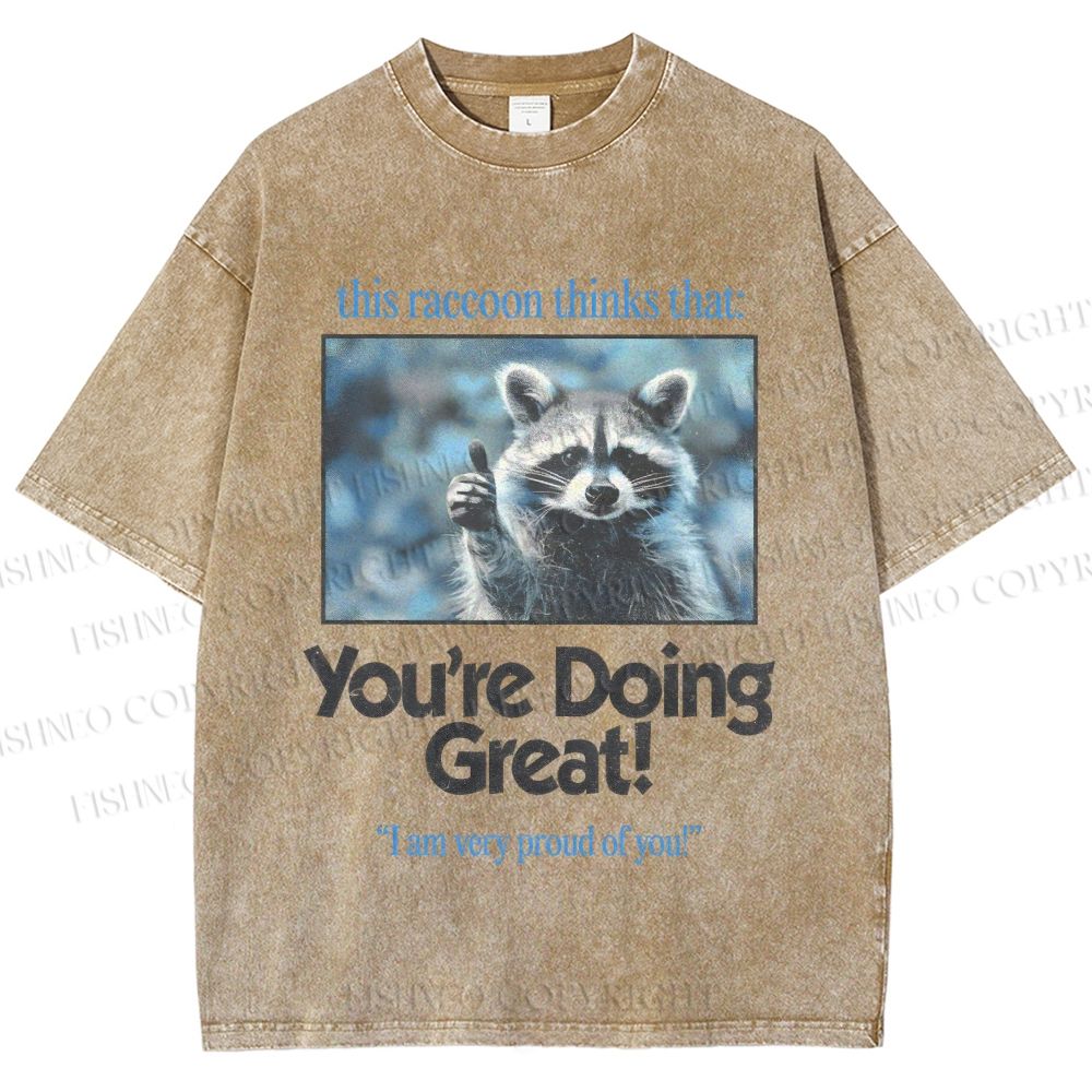 Unisex Raccoon Printed Washed Tee