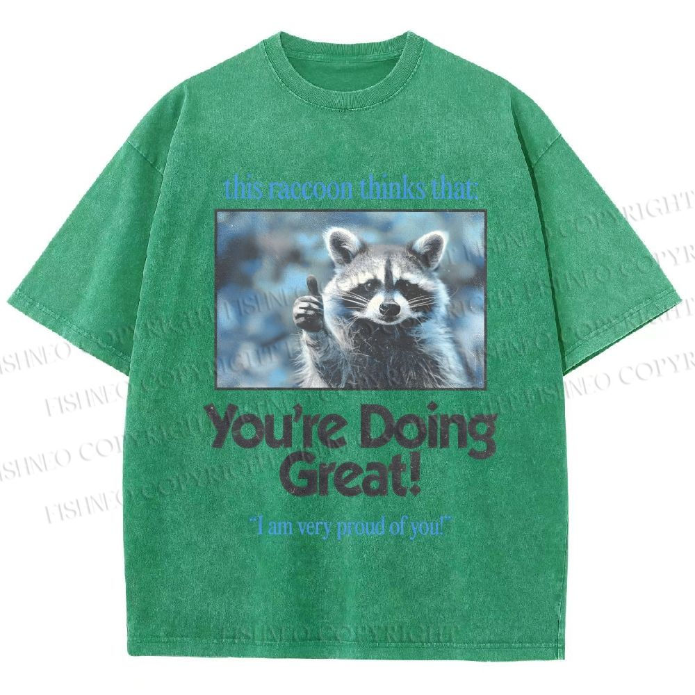 Unisex Raccoon Printed Washed Tee
