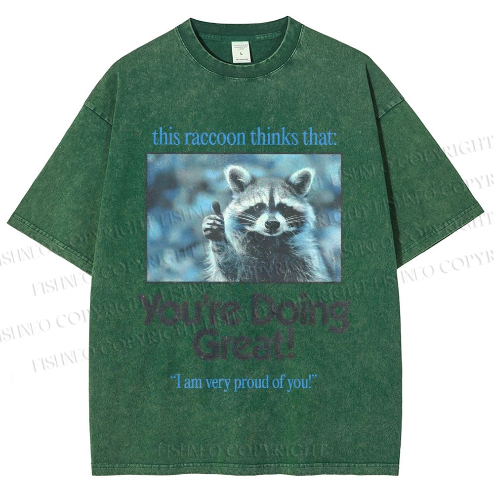 Unisex Raccoon Printed Washed Tee