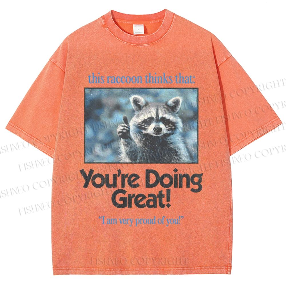Unisex Raccoon Printed Washed Tee