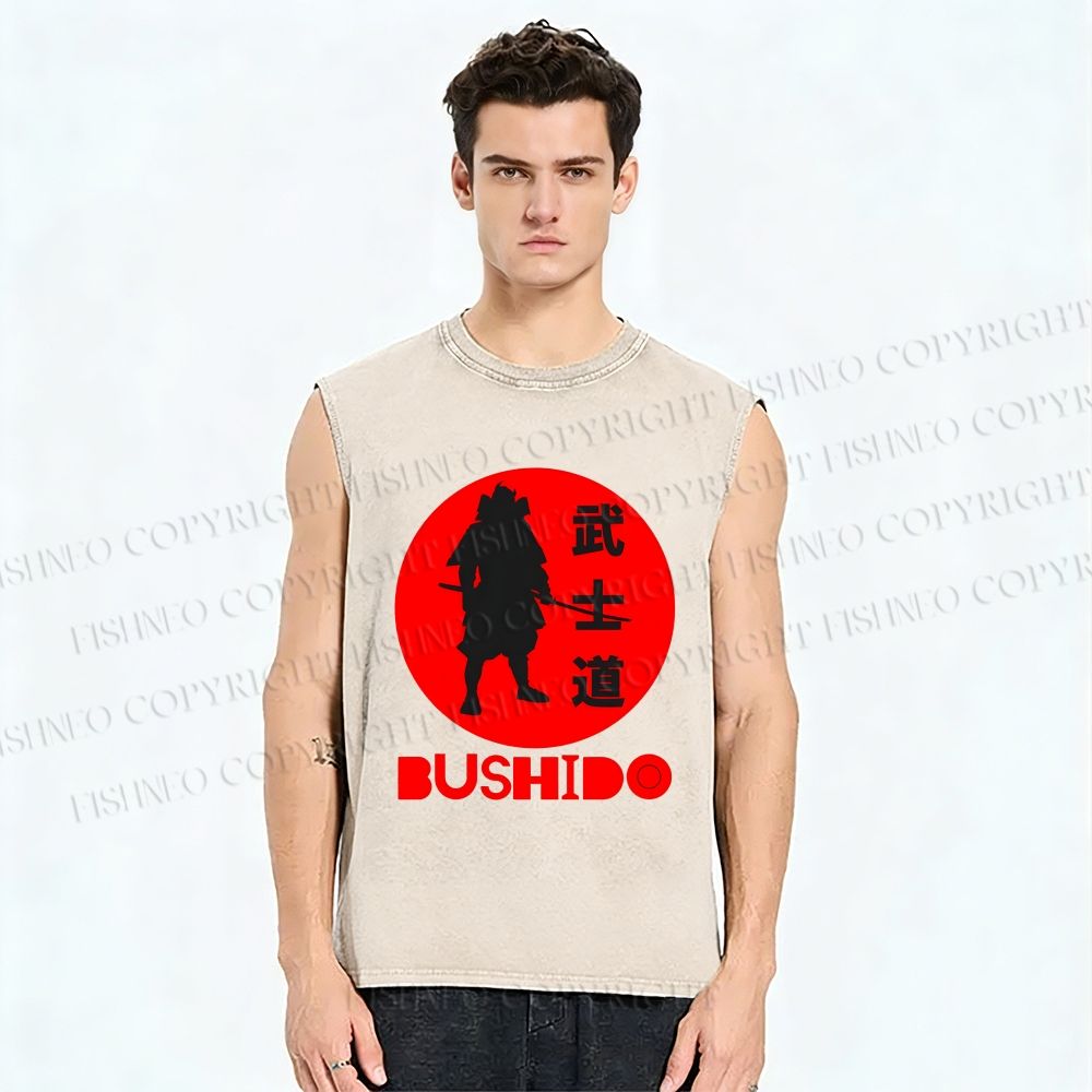 Unisex Samurai Printed Washed Tank Top